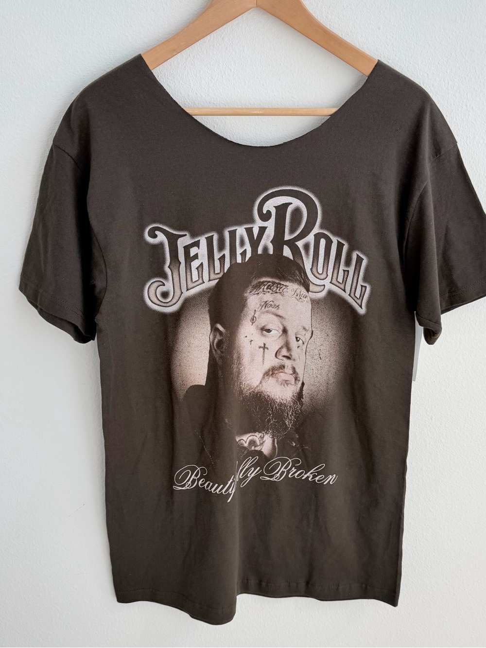 Jelly Roll Beautifully Broken Brown Off the Shoulder T-Shirt Concert Tee